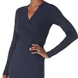 Lark & Ro Women's Cap Sleeve Faux Wrap Fit and Flare Dress, Dark Navy, Size XS
